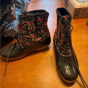 Sporto Black and Pink Winter Rain Boots